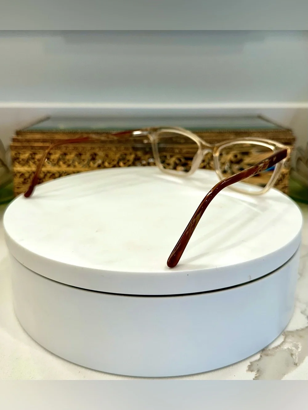 Via Spiga Dulcina Cat-Eye Champagne/Beige Crystal Rx Eyeglass Frames - VGUC